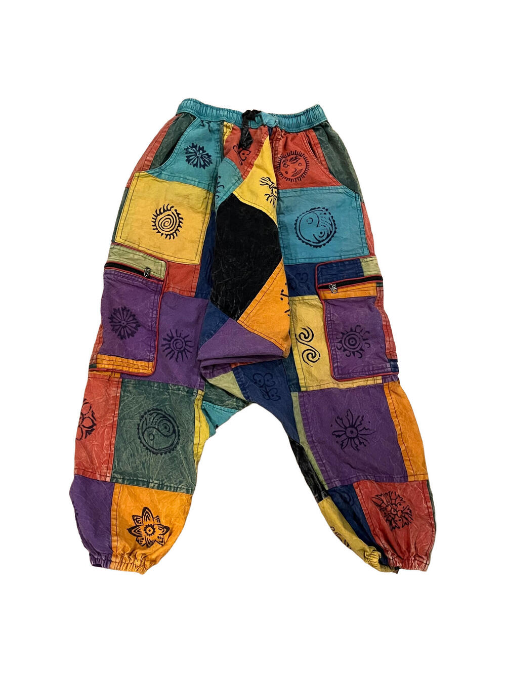 Rising International Patchwork Cotton Cargo Pants Size Medium Mushrooms Hippie